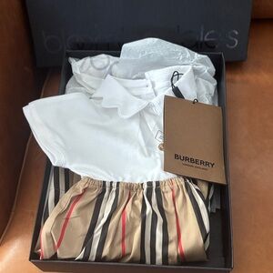 Burberry Kid Baby Dress with White and Tan Stripes NWT